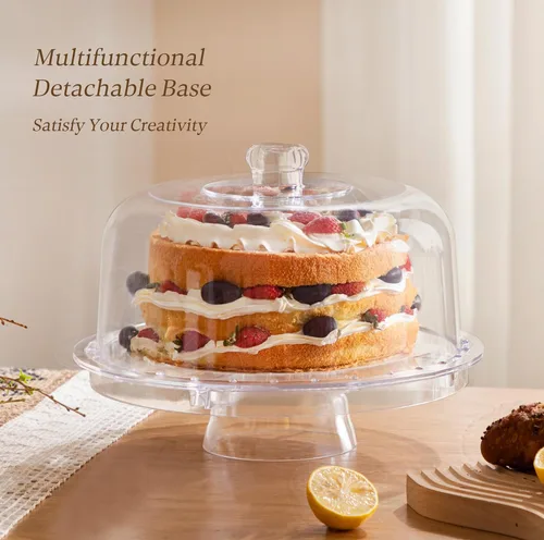 Miniatura 5 de HABIBEE 6-in-1 Soporte multifuncional de acrílico con cúpula para servir pasteles, 12 pulgadas