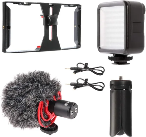 Miniatura 7 de FocusFoto PRO U-Rig - Soporte estabilizador para cámara de video para teléfono inteligente, agarre estabilizador con micrófono mejorado por-MM1+