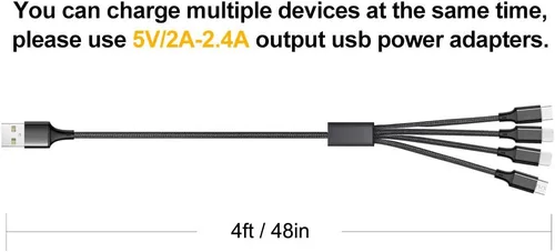 Miniatura 7 de Puxnoin Cable de carga múltiple, paquete de 2 cables de carga 4 en 1 de 4 pies para múltiples dispositivos, cable de carga universal trenzado