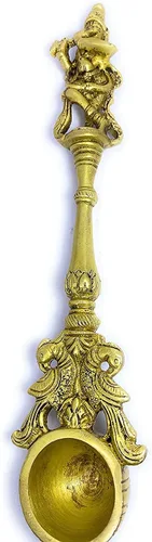 Miniatura 4 de Cuchara Puja de latón Pooja Hawan Hindú Templo, cuchara grande de 9.5 pulgadas para verter ghee en Hawan Kund, agua bendita, cuchara Puja