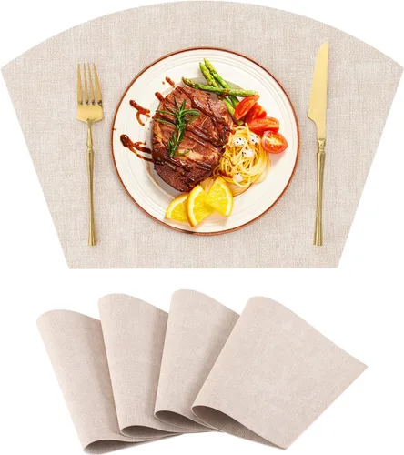 Homaxy Juego de 4 manteles individuales para mesa redonda, lavables en forma de cuña, de piel sintética, lavables, para cocina, cena, para Beige