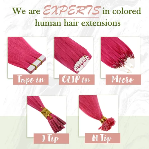 Miniatura 7 de RUNATURE Extensiones de cabello humano color rosa con cinta adhesiva, 12 pulgadas, 0.71 oz, 10 unidades, extensiones de cabello humano color rosa