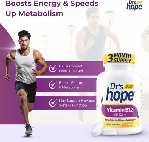 Miniatura 7 de Dr's Hope Vitamina B12-1000 mcg, 90 cápsulas masticables Aumenta el metabolismo, la producción de energía, el apoyo del sistema nervioso 90