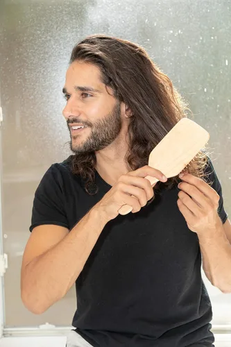 Miniatura 7 de Cepillo de pelo con cerdas de madera Longitud 10.25 pulgadas de ancho 3.5 pulgadas Cepillo de pelo grande con mango de madera natural ecológico
