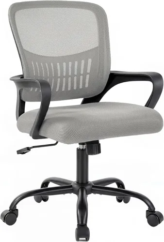 Miniatura 15 de DUMOS Silla de escritorio de oficina en casa, ergonómica con respaldo medio con soporte lumbar y modo mecedor, altura ajustable con reposabrazos