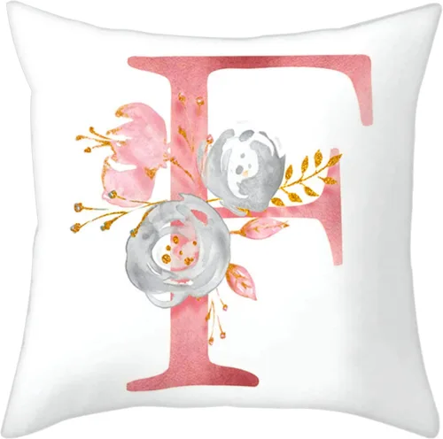 Miniatura 12 de Fundas de Almohada Decorativas del Alfabeto, Fundas de Cojín con Letras ABC y Flores, Fundas de Cojín Cuadradas de 18 x 18 Pulgadas, Protectores