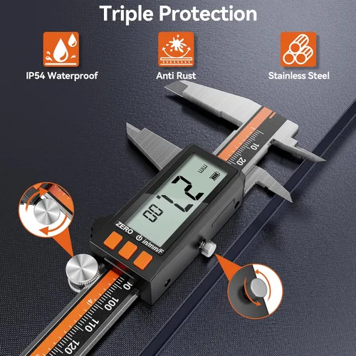Miniatura 5 de Preciva Calibre Digital - Micrómetro Recargable de Acero Inoxidable con Protección IP54 Apagado Automático, Pantalla LCD Grande y Conversión