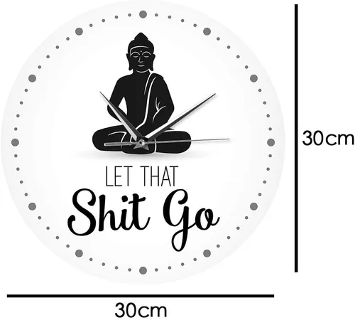 Miniatura 2 de The Geeky Days Let That Shit Go - Reloj de pared con cita divertida de Buda, decoración zen, arte humorístico, silencioso, sin tictac, regalo