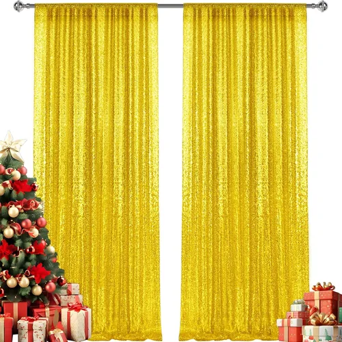 Miniatura 40 de 2 paneles de cortinas de fondo de lentejuelas verdes de 8 pies, cortinas de fondo de fotografía con purpurina para decoración de Navidad, boda