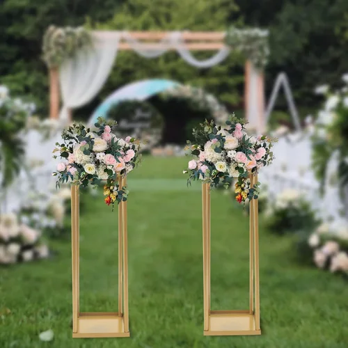 Miniatura 9 de Soporte de metal para flores de boda, jarrón de piso, columna de flores, soporte geométrico para centros de mesa, arreglos florales de mesa