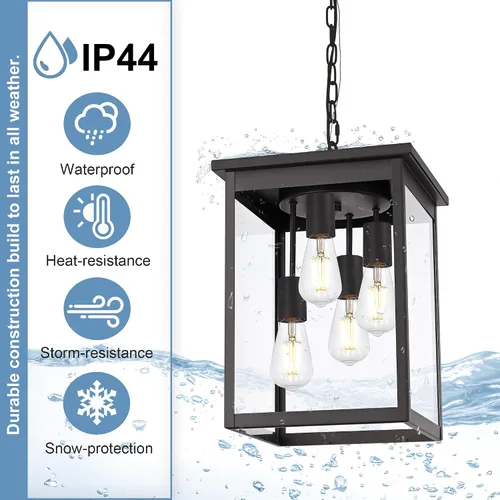Miniatura 38 de TODOLUZ Lámpara Colgante de Exterior de 3 Luces Negra, Linterna Colgante Exterior Ajustable Luz de Porche