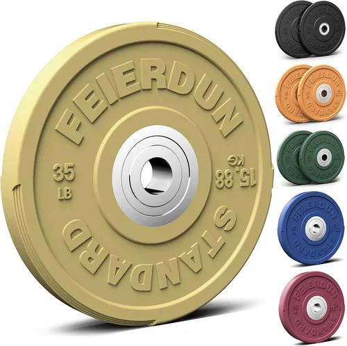 Miniatura 9 de FEIERDUN Disco de Peso Olímpico con Parachoques de Color de 2 Pulgadas para Entrenamiento de Fuerza - 100% Goma Virgen