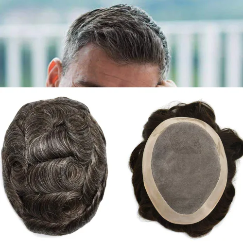 Miniatura 21 de Toupee cabello humano fino mono revestimiento de poliéster alrededor de la postizo duradero NPU monofilamento sistema de reemplazo de cabello