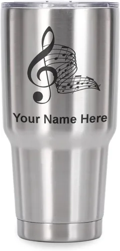 Miniatura 22 de LaserGram Vaso aislado al vacío de 20 onzas, notas musicales, grabado personalizado incluido (negro)