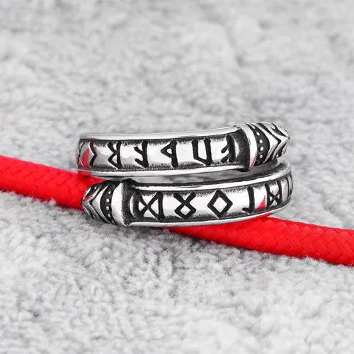 Miniatura 5 de Gungneer Anillo circular de runa vikinga nórdica de acero inoxidable para hombres y mujeres, joyería de amuleto pagano nórdico