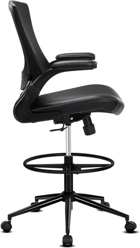 Miniatura 8 de Misolant Silla alta de oficina para escritorio de pie, silla de dibujo con anillo para el pie, silla de escritorio alta reclinable de piel sintética