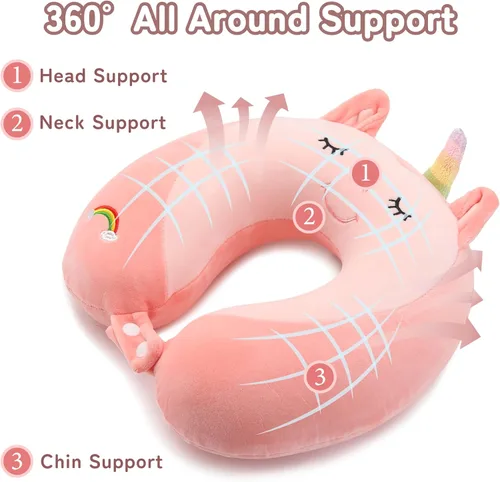 Miniatura 4 de Niuniu Daddy Almohada de viaje para niños, para avión, automóvil, reclinable, soporte para la barbilla del cuello para descansar, evita que