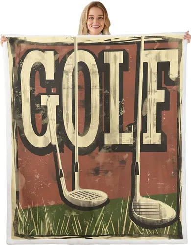 Miniatura 20 de Golf Fleece Blanket,Vintage Sports Game Golf Club Player Silhouette Bed Blanket for Adults Teens,Rustic Lake House Boating Beige Black Room