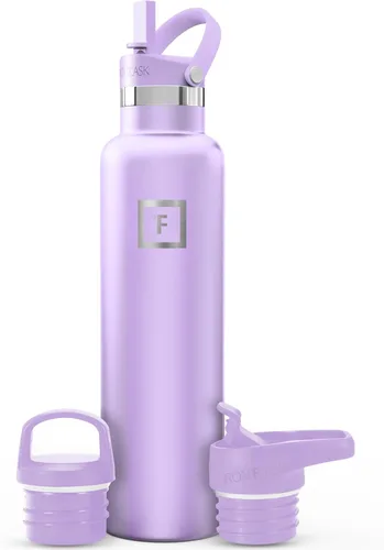 Miniatura 49 de IRON °FLASK Botellas de agua de campamento/senderismo, 3 tapas (estrecha con popote), sin fugas, aisladas al vacío, acero inoxidable de doble pared