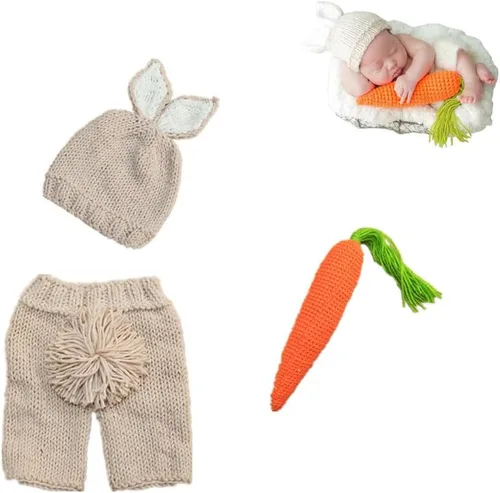 Miniatura 6 de Traje de Pascua para recién nacido, accesorios de fotografía, conejito de bebé, hecho a mano, juego de conejo de ganchillo, sombrero de punto