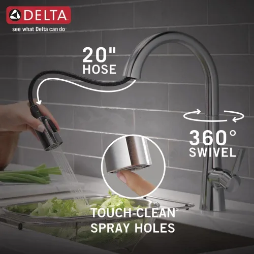 Miniatura 7 de Grifo Delta Faucet Monrovia de Níquel Cepillado para Cocina, Grifos de Cocina con Rociador Desplegable, Grifo de Fregadero de Cocina con Lumicoat