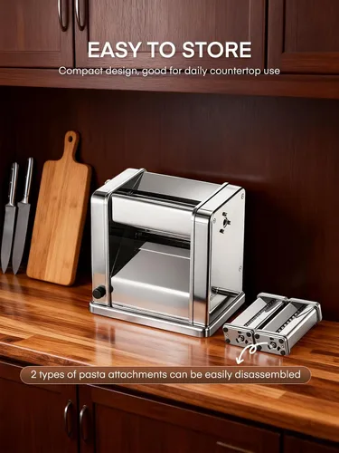 Miniatura 7 de FOHERE Máquina eléctrica para hacer pasta, fabricante de fideos de grosor ajustable para espaguetis, fettuccine, lasaña y albóndigas