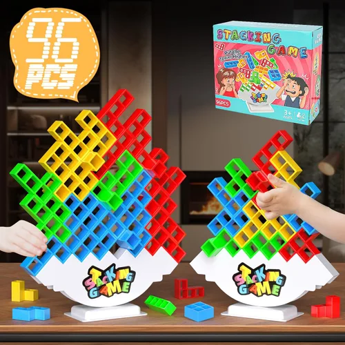 Miniatura 8 de BBnote Juego gigante XL de 48 piezas para adultos y niños, juegos de torre de mesa Tetra para fiesta de viaje familiar, juguete apilable