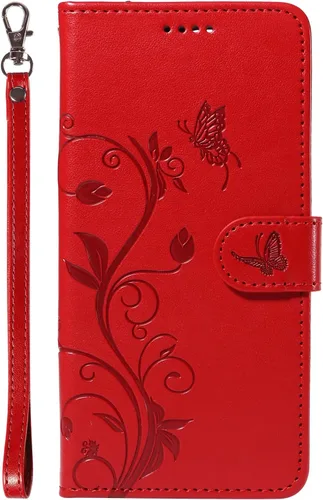 Miniatura 5 de Funda para Motorola Moto E22/E22i, piel sintética, con tarjetero y correa para la muñeca, a prueba de golpes, funda magnética para Motorola Moto Rojo