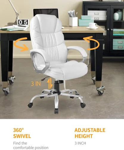 Miniatura 5 de Silla de oficina para computadora, respaldo alto, ergonómica, ajustable, silla de escritorio giratoria de piel sintética ejecutiva con reposabrazos