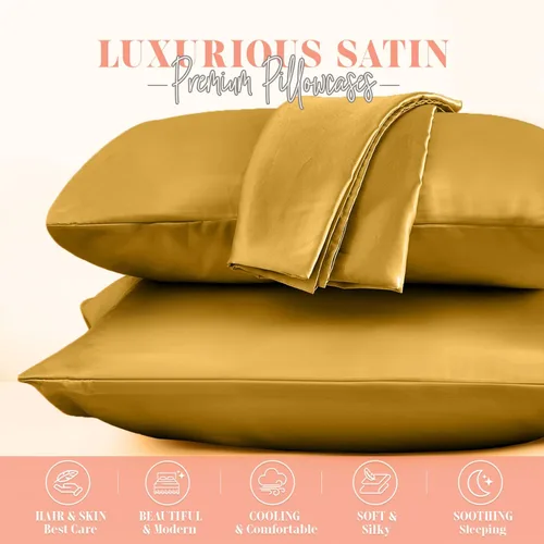 Miniatura 2 de Elegant Comfort Juego de 2 fundas de almohada de satén sedosas y lujosas para una piel y cabello más saludables, cierre con cremallera oculta