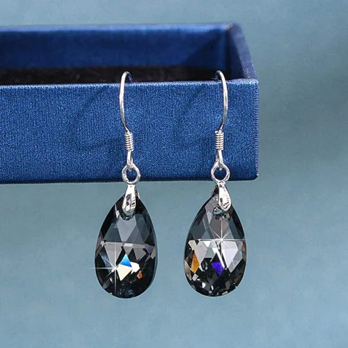 Miniatura 54 de Aretes colgantes de cristal austriaco con forma de lágrima para mujer, joyería hipoalergénica de plata de ley 925