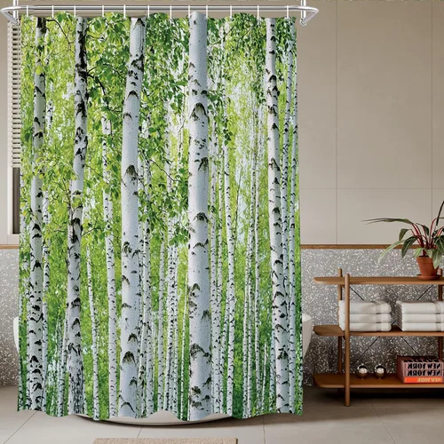 Miniatura 8 de TheBlackSpot Juego de cortinas de ducha de bosque rústico de granja, diseño botánico abstracto, abedul, naturaleza, juego de cortinas de baño