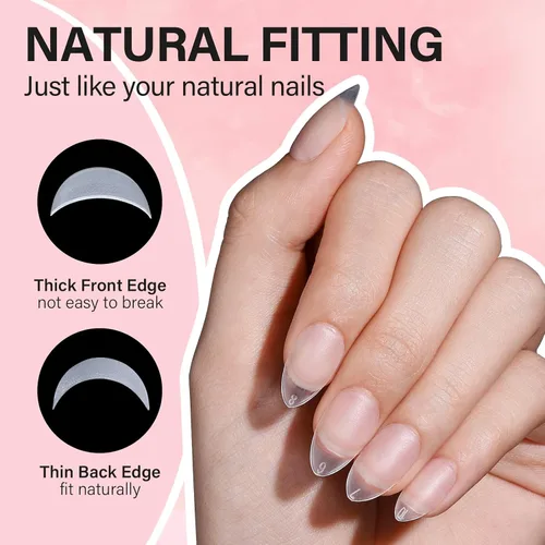 Miniatura 6 de AILLSA Kit de uñas almendra con lámpara UV, 240 piezas de puntas de uñas cortas de gel y kit de pegamento en gel con pegamento de uñas 2 en 1, capa