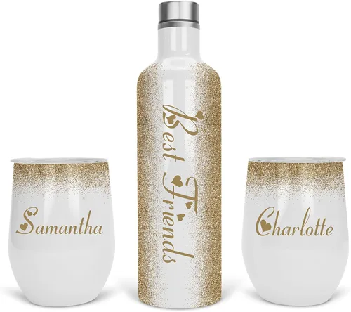 Miniatura 11 de Vaso de vino personalizado, regalo de vaso de vino, vasos de vino de acero inoxidable, paquete de 2 unidades de 12 onzas y 1 botella de vino Gris