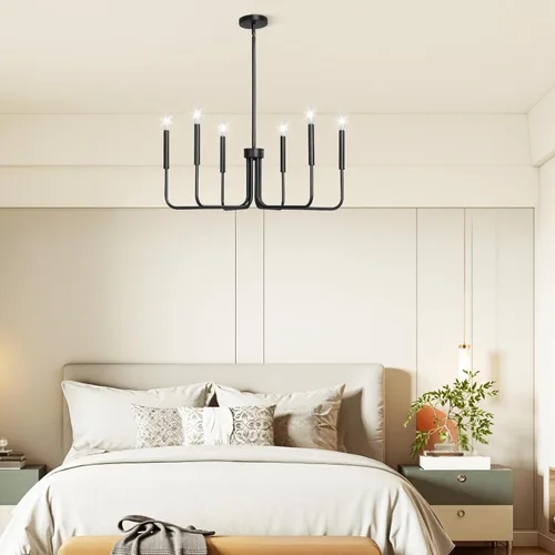 Miniatura 8 de VEVOR Candelabro de 6 Luces, Candelabro de Metal Estilo Granja, Altura Ajustable, Lámpara Colgante de Comedor para Techos, Candelabro Moderno