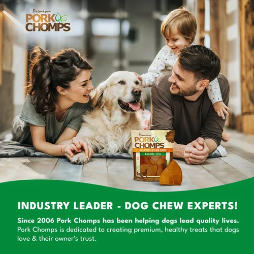 Miniatura 6 de Pork Chomps Masticables de piel de cerdo asada para perros, formas de oreja de 5 pulgadas, 1.6 onzas (paquete de 1)