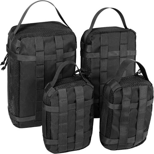 Miniatura 20 de Juego de 4 cubos de embalaje tácticos, bolsa de almacenamiento de malla compresible, organizador portátil Edc Molle.