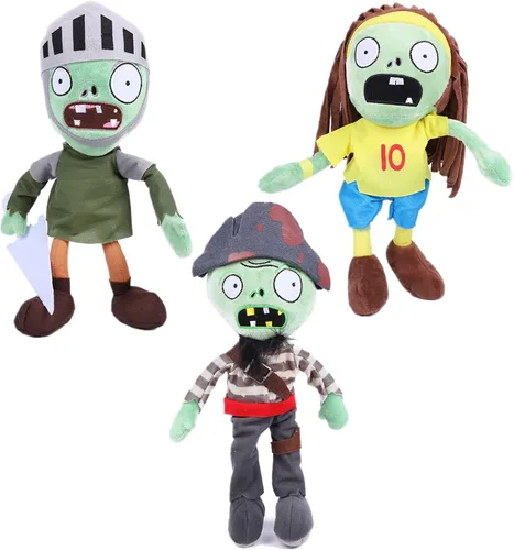 JHESAO Juego de 3 piezas de zombis de peluche de plantas y zombis, capitán zombi, 1 2 muñecos zombies de caballero suave, muñeca de peluche PVZ