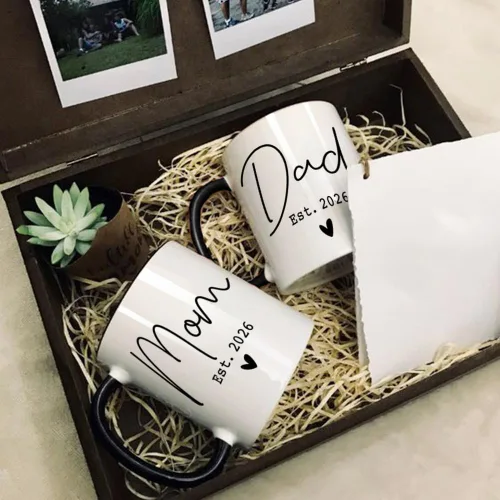 Miniatura 5 de EST 2026 - Juego de tazas de anuncio de embarazo para mamá y papá, regalos para padres primerizos, regalos de cumpleaños para madre primeriza y papá