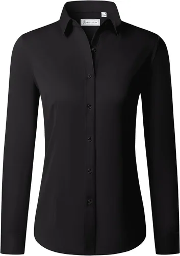 Siliteelon - Camisas con botones para mujer de manga larga, camisas de vestir sin arrugas, con cuello, para oficina, blusas sólidas, tops