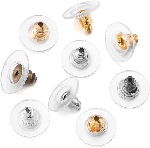 Miniatura 7 de 100 unidades por lote de goma de color plateado para aretes de embrague de bala con almohadilla para aretes, respaldos de seguridad para fabricación