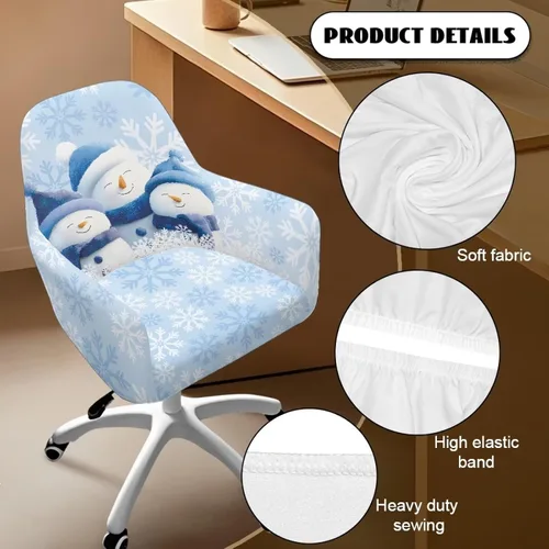 Miniatura 6 de Funda de asiento para silla de oficina, diseño de muñeco de nieve, con reposabrazos, reutilizable, moderna, con parte inferior elástica, fácil