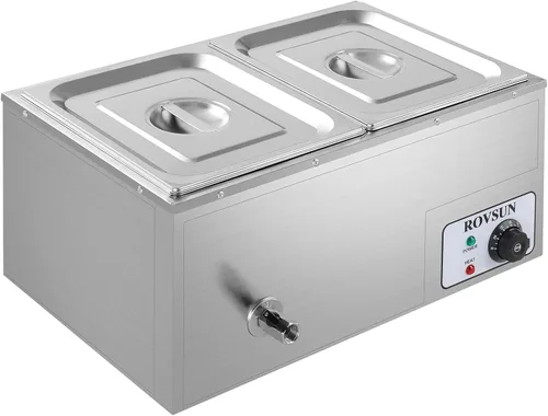 Miniatura 8 de ROVSUN Calentador eléctrico comercial de 21 cuartos de galón, 2 bandejas, 110 V, acero inoxidable Bain Marie, mesa de vapor de 10.6 cuartos de galón