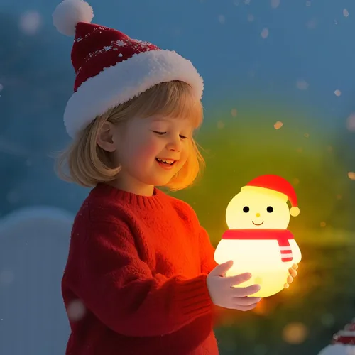Miniatura 3 de Colorful Life Luz nocturna de silicona de muñeco de nieve, lámpara LED recargable activada por pat, luz de noche ambiental suave para dormitorio