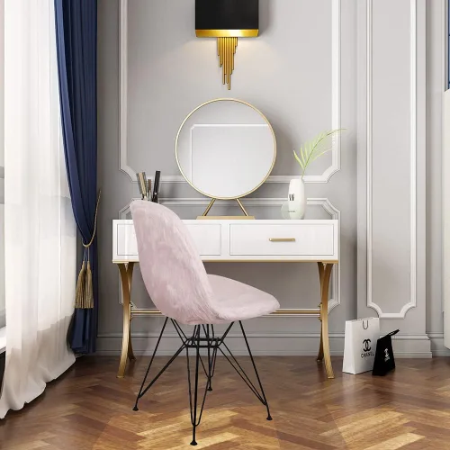 Miniatura 2 de GIA Juego de 1 funda de piel sintética con patas de metal contemporáneas sin brazos y funda extraíble para silla, color rosa champán
