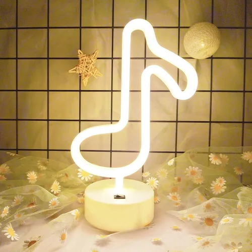 Miniatura 3 de Luces de notas musicales - Letreros de neón con notas de música LED, funciona con USB/batería, blanco cálido