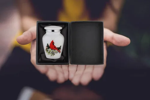Miniatura 2 de BOLD & DIVINE Urnas pequeñas y hermosas de recuerdo cardenal rojo para cenizas humanas Mini urnas cantidad 1 con bolsa de terciopelo y embudo