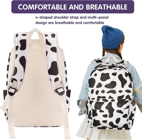 Miniatura 4 de Juego de mochila escolar con estampado de vaca para adolescentes, niñas, niños, bolsas con lonchera y estuche para lápices