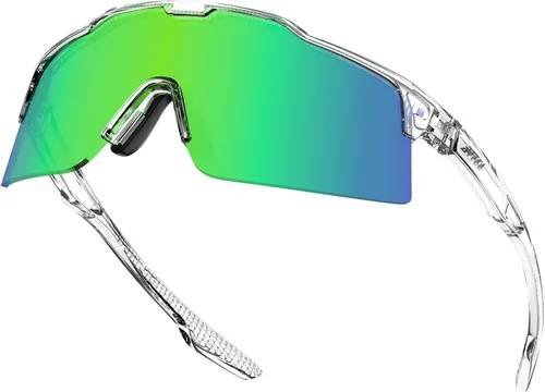 ATTCL Gafas de sol unisex TR90 de ciclismo para hombres y mujeres, lentes de PC, gafas deportivas, ciclismo, pesca, correr Kc11-toubai-verde/Espejo