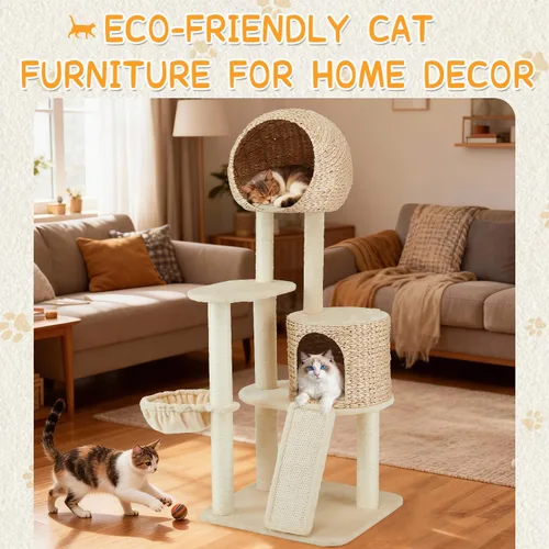 Miniatura 7 de Árbol de ratán para gatos, tejido a mano, moderno, ecológico, con poste rascador para interiores, grande, 60.2 pulgadas de alto, condominio de lujo